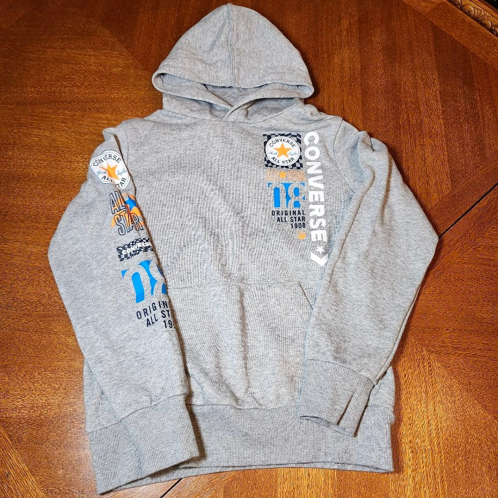 Boys Converse Gray Blue Graphic Hoodie M
